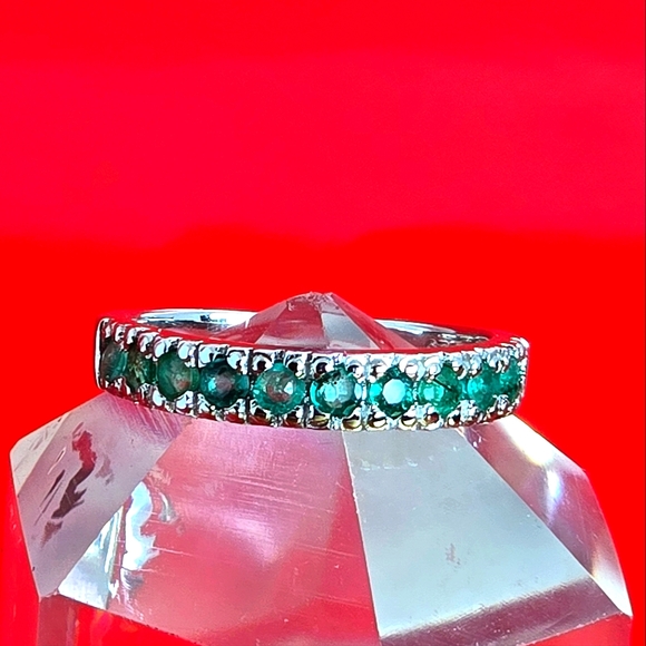 Natural Emerald 925 Sterling Silver Band - Picture 11 of 13